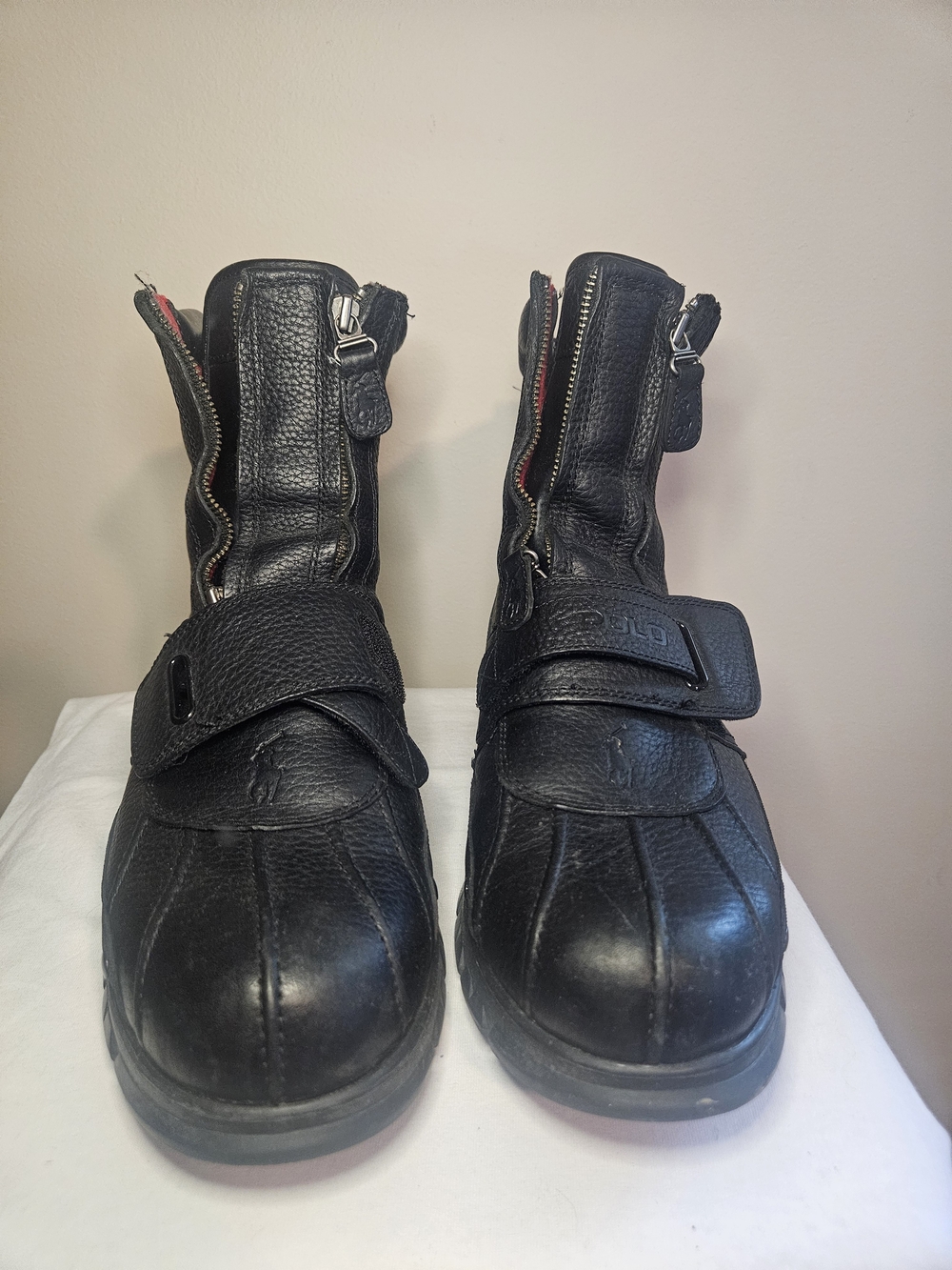 Polo by Ralph Lauren Men’s Black Leather Zip & Strap Boots